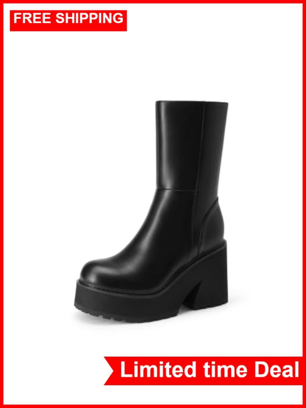 Women's Faux Leather Platform Ankle Boots Chunky Wedge Heel Zip Booties